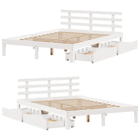 Giroletto con Cassetti-Struttura Letto con contenitore Bianco 140x190 cm Legno Massello di Pino 793939