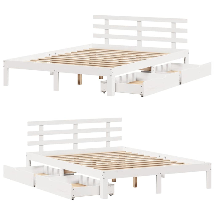 Giroletto con Cassetti-Struttura Letto con contenitore Bianco 140x190 cm Legno Massello di Pino 793939