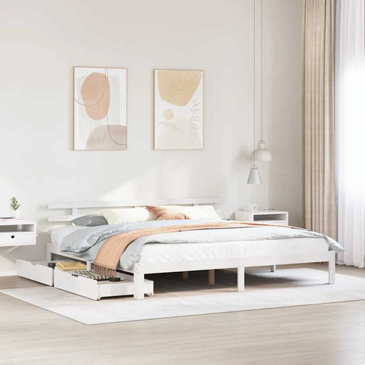 Giroletto con Cassetti-Struttura Letto con contenitore Bianco 180x200 cm Legno Massello di Pino 861096