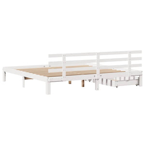 Giroletto con Cassetti-Struttura Letto con contenitore Bianco 200x200 cm Legno Massello di Pino 218411