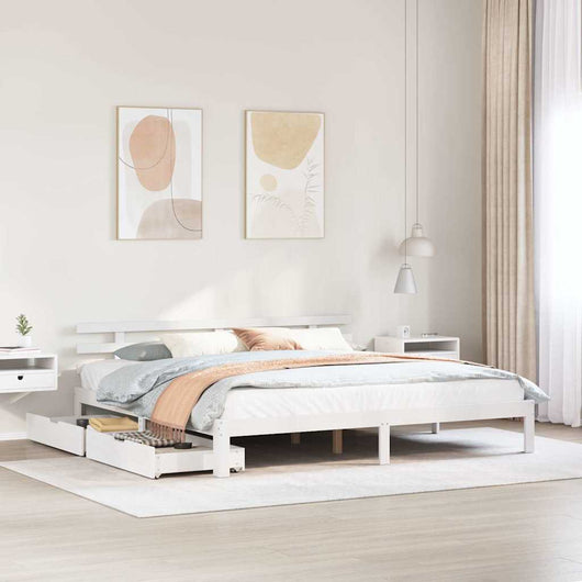 Giroletto con Cassetti-Struttura Letto con contenitore Bianco 200x200 cm Legno Massello di Pino 218411