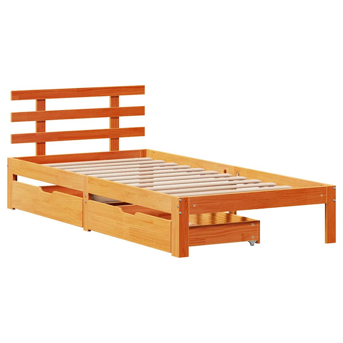 Giroletto Cassetti-Struttura Letto con contenitore Marrone Cera 75x190cm in Legno Massello Pino 419671