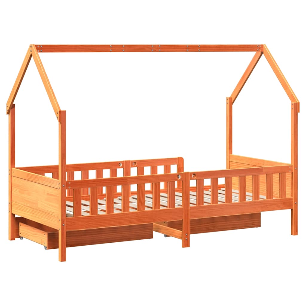 Giroletto Bambini con Cassetti-Struttura Letto Bambini 90x200 cm Legno Massello di Pino 242979