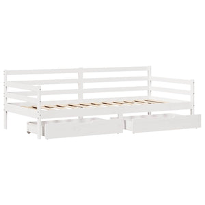 Dormeuse con Cassetti Bianco 90x190 cm Legno Massello di Pino 3302062
