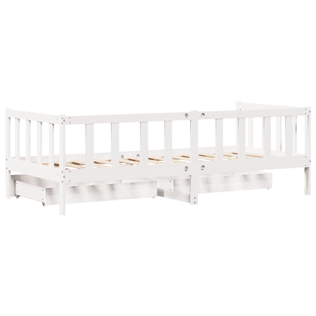 Dormeuse con Cassetti Bianco 90x200 cm Legno Massello di Pino