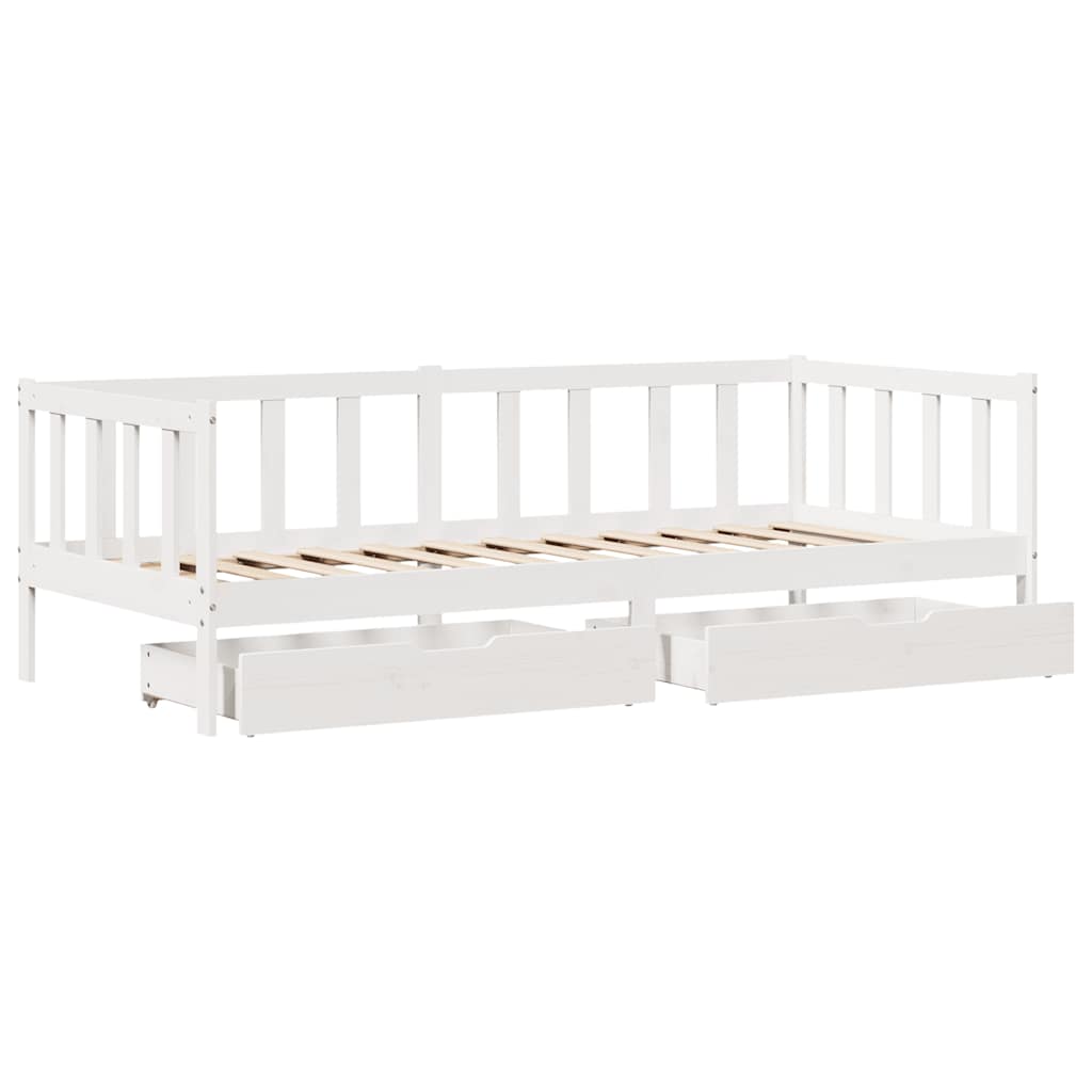 Dormeuse con Cassetti Bianco 90x200 cm Legno Massello di Pino 3302072