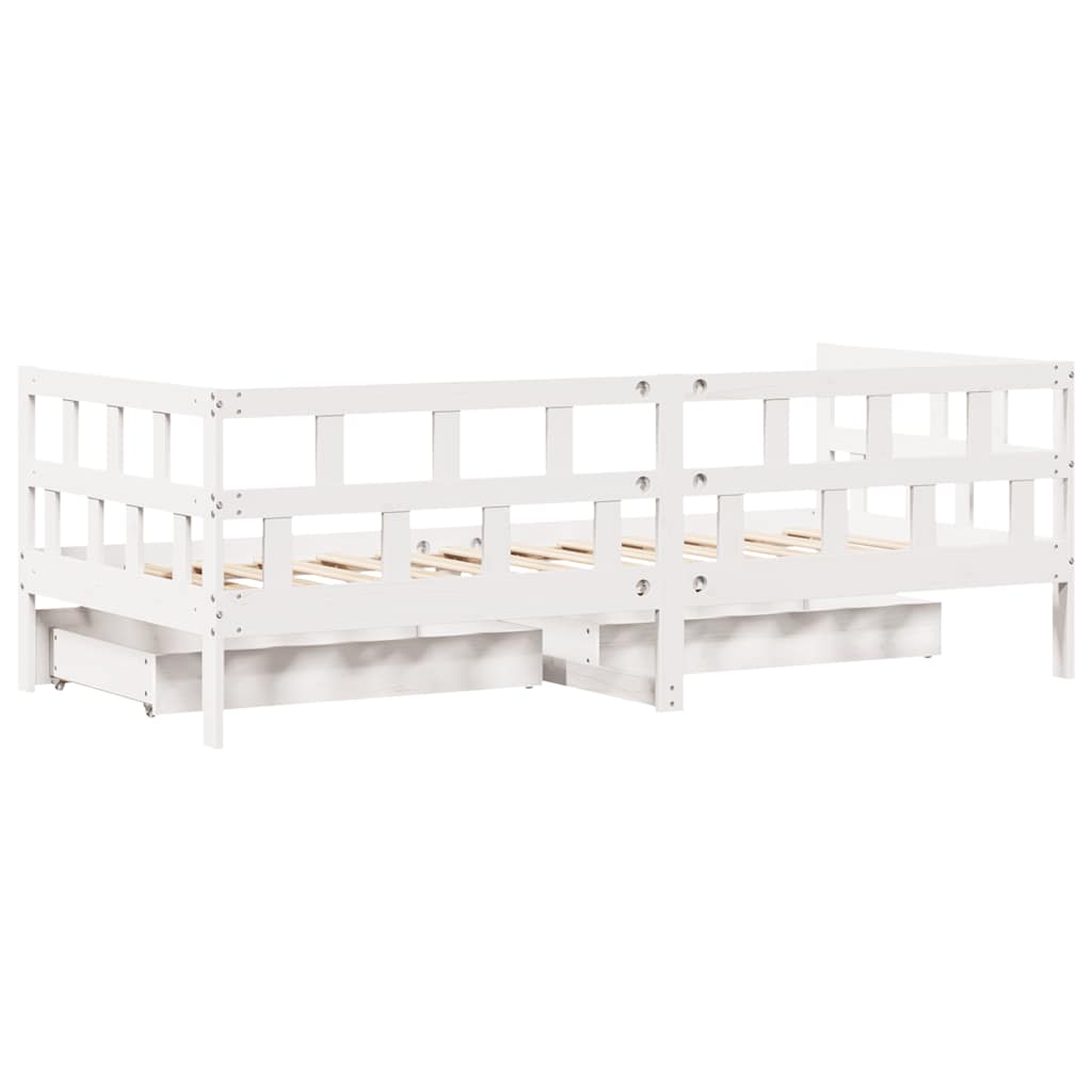 Dormeuse con Cassetti Bianco 90x200 cm Legno Massello di Pino 3302084
