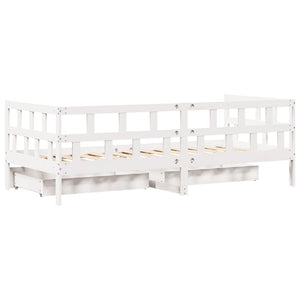 Dormeuse con Cassetti Bianco 90x200 cm Legno Massello di Pino 3302084