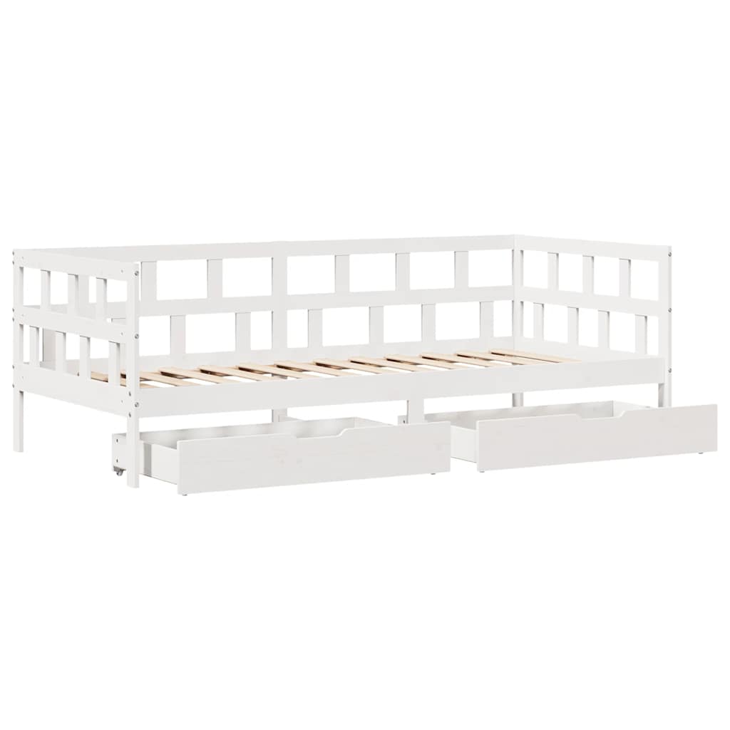 Dormeuse con Cassetti Bianco 90x200 cm Legno Massello di Pino 3302084