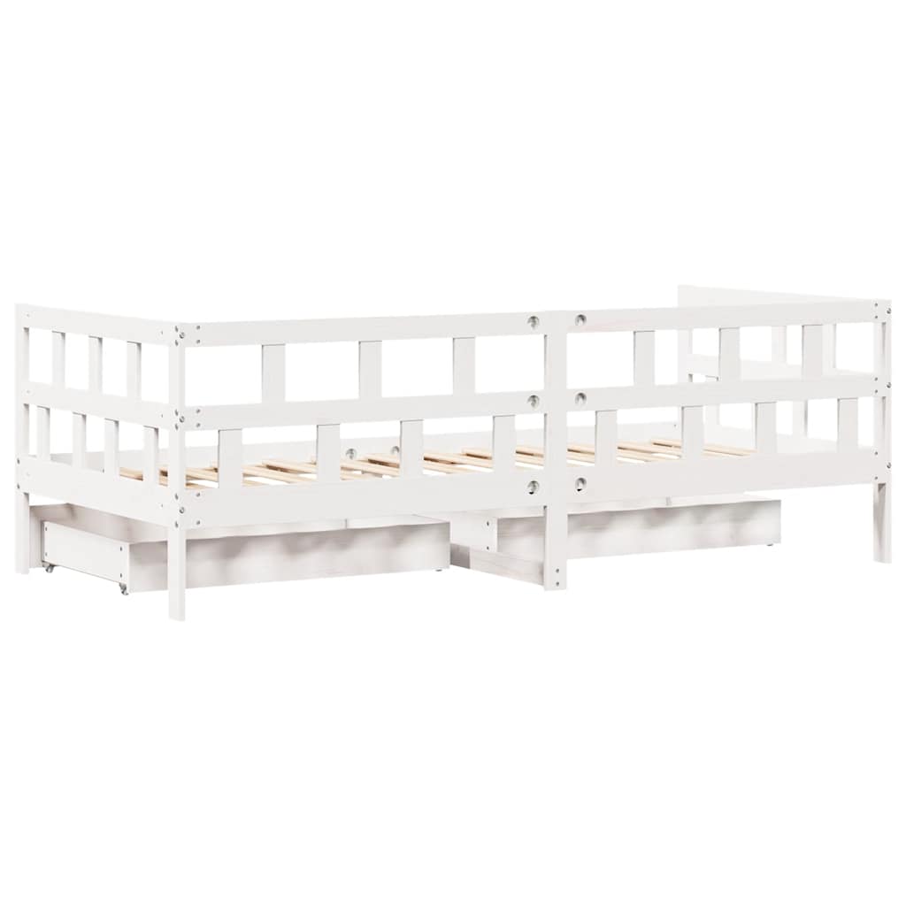 Dormeuse con Cassetti Bianca 80x200 cm Legno Massello di Pino 3302086