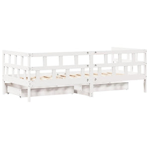 Dormeuse con Cassetti Bianca 80x200 cm Legno Massello di Pino