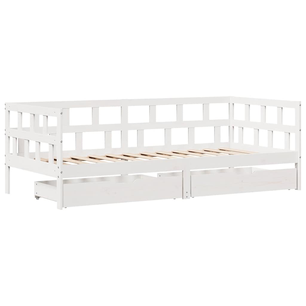 Dormeuse con Cassetti Bianco 90x190 cm Legno Massello di Pino 3302088