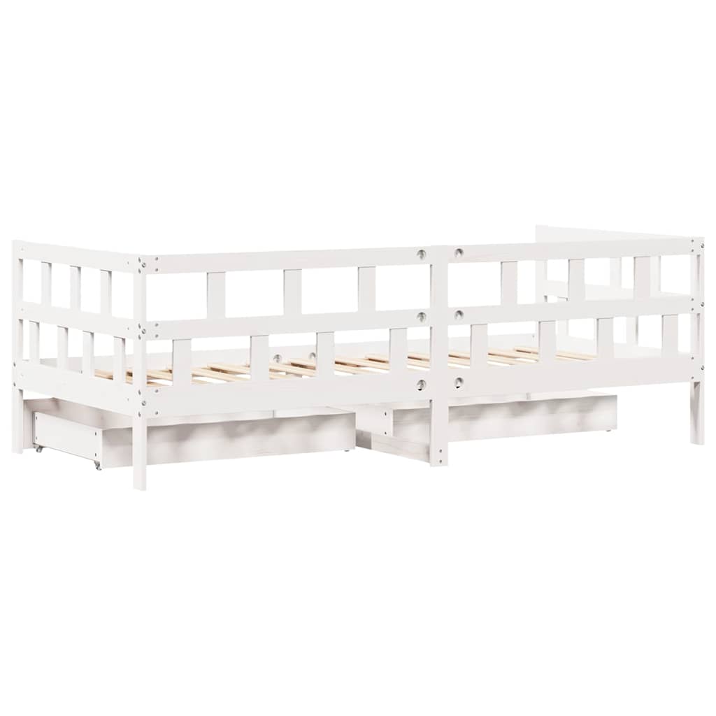 Dormeuse con Cassetti Bianco 90x190 cm Legno Massello di Pino 3302088