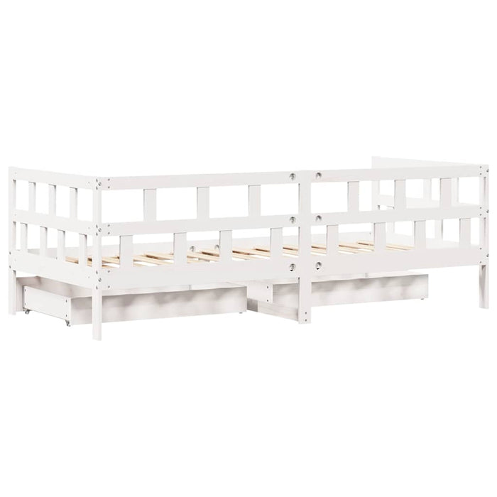 Dormeuse con Cassetti Bianco 90x190 cm Legno Massello di Pino 3302088