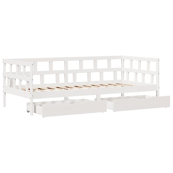 Dormeuse con Cassetti Bianco 90x190 cm Legno Massello di Pino 3302088