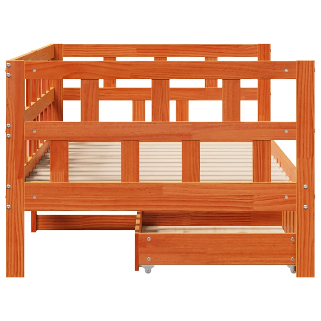 Divano Letto con Cassetti-Sofa Letto-Daybed Marrone Cera 80x200 cm Massello Pino