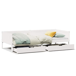 Dormeuse con Cassetti Bianco 90x190 cm Legno Massello di Pino 3302097