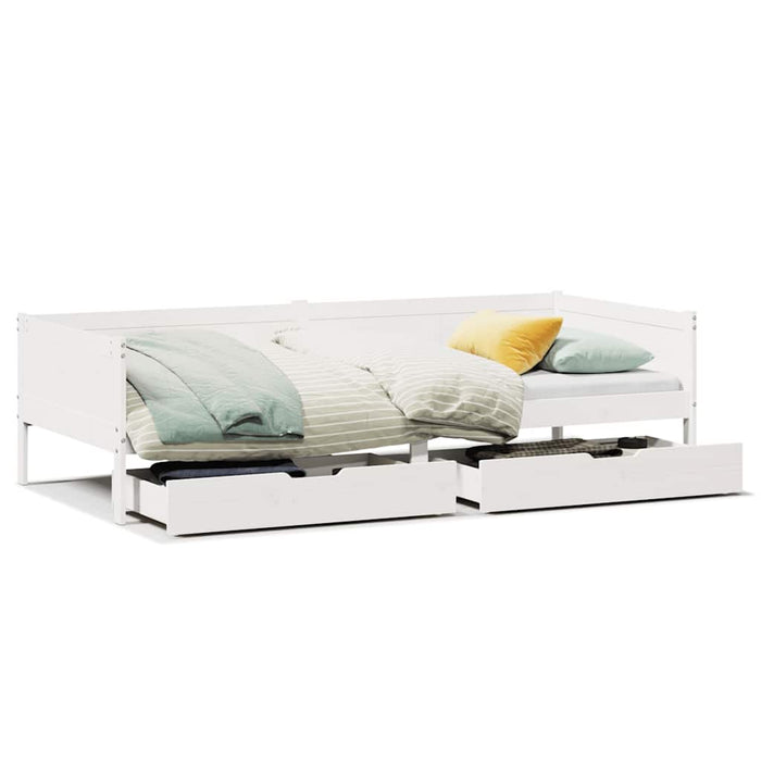 Dormeuse con Cassetti Bianco 90x190 cm Legno Massello di Pino 3302097