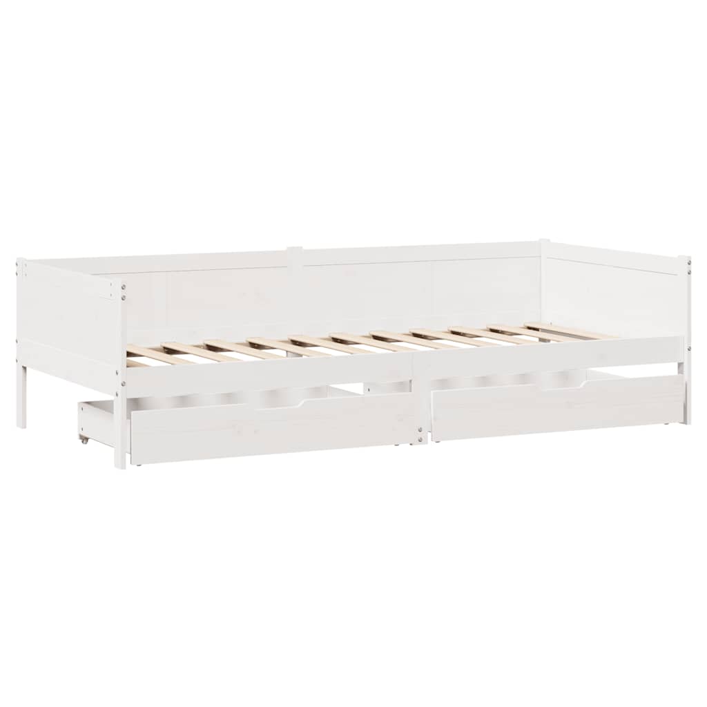 Dormeuse con Cassetti Bianco 90x190 cm Legno Massello di Pino 3302097
