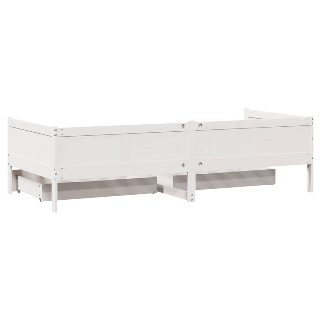 Dormeuse con Cassetti Bianco 90x190 cm Legno Massello di Pino 3302097