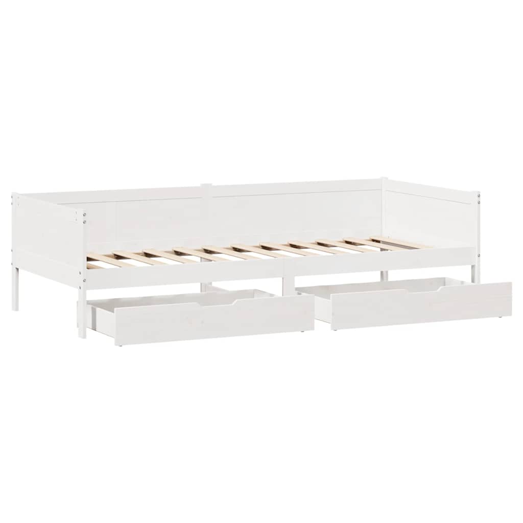 Dormeuse con Cassetti Bianco 90x190 cm Legno Massello di Pino 3302097
