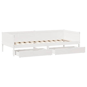 Dormeuse con Cassetti Bianco 90x190 cm Legno Massello di Pino 3302097