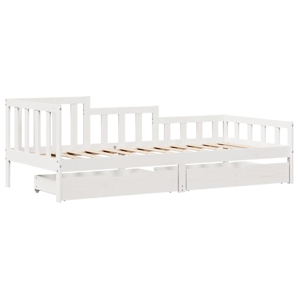 Dormeuse con Cassetti Bianca 80x200 cm Legno Massello di Pino 3302099