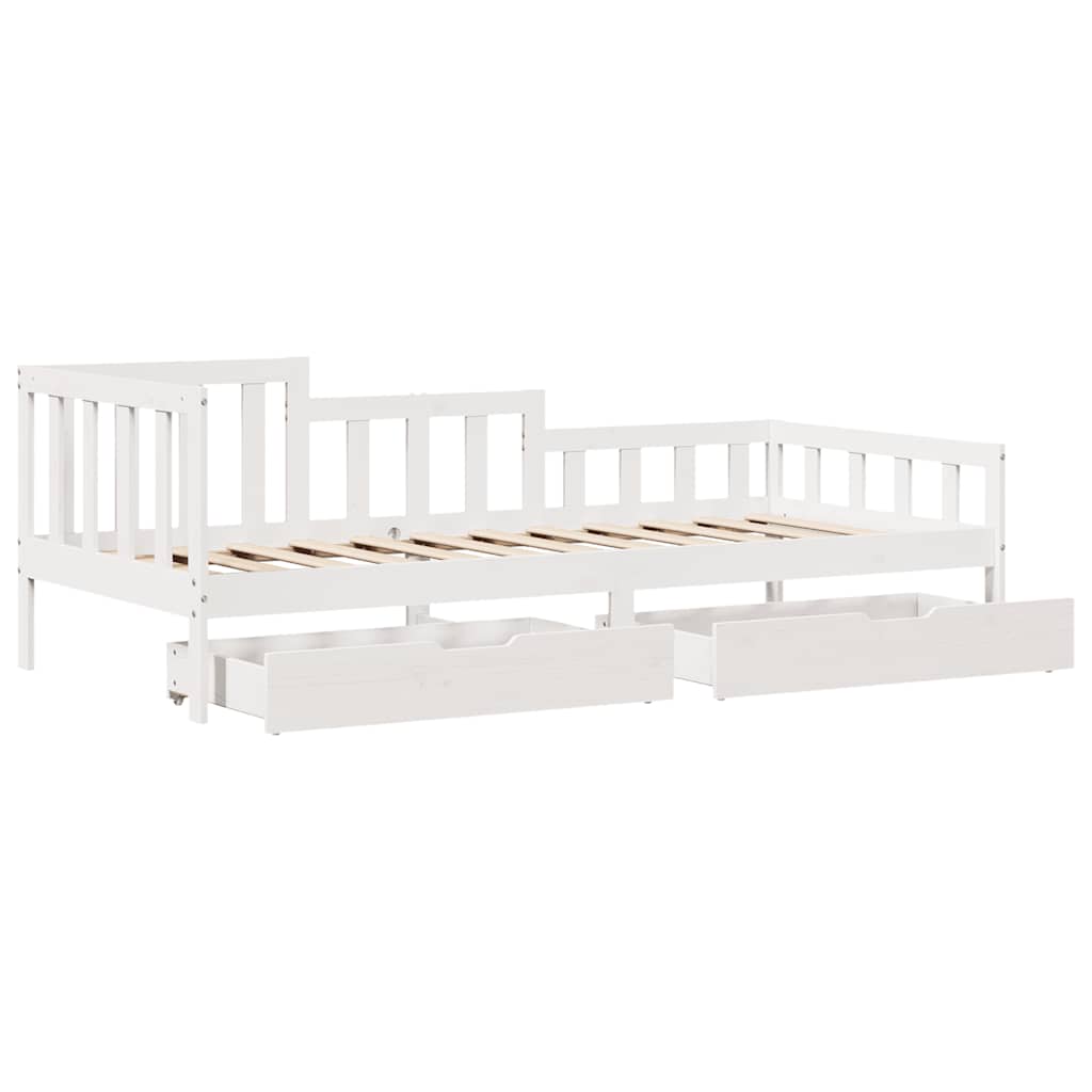 Dormeuse con Cassetti Bianca 80x200 cm Legno Massello di Pino 3302099