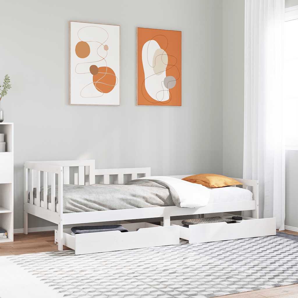 Dormeuse con Cassetti Bianca 80x200 cm Legno Massello di Pino 3302099