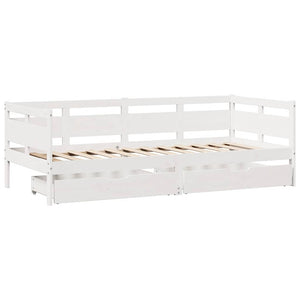 Dormeuse con Cassetti Bianco 90x200 cm Legno Massello di Pino 3302115