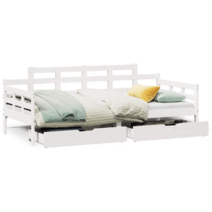 Dormeuse con Cassetti Bianco 90x200 cm Legno Massello di Pino 3302121