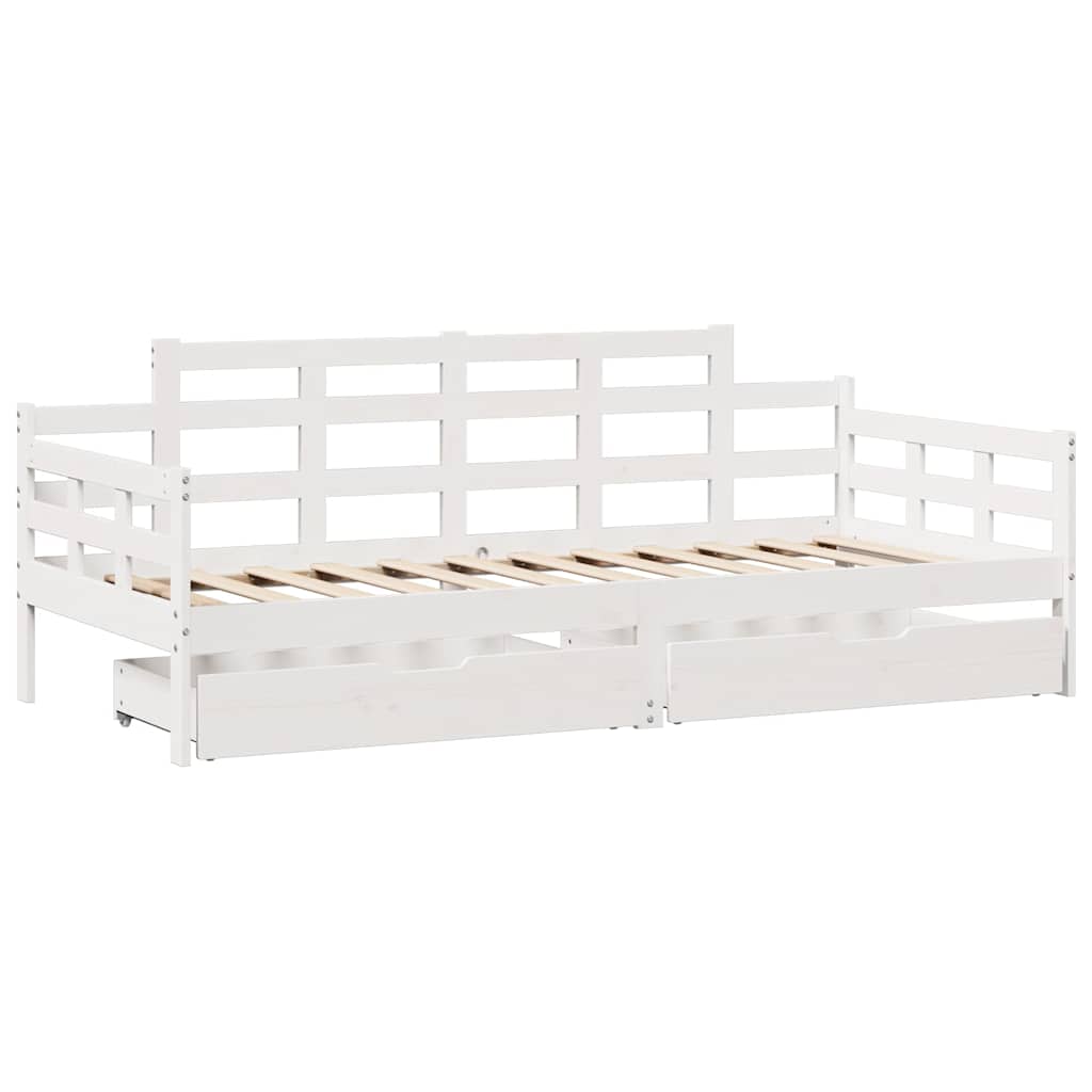 Dormeuse con Cassetti Bianco 90x200 cm Legno Massello di Pino 3302121