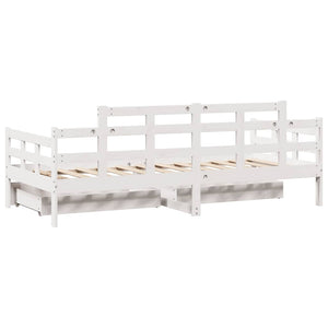 Dormeuse con Cassetti Bianco 90x200 cm Legno Massello di Pino 3302121