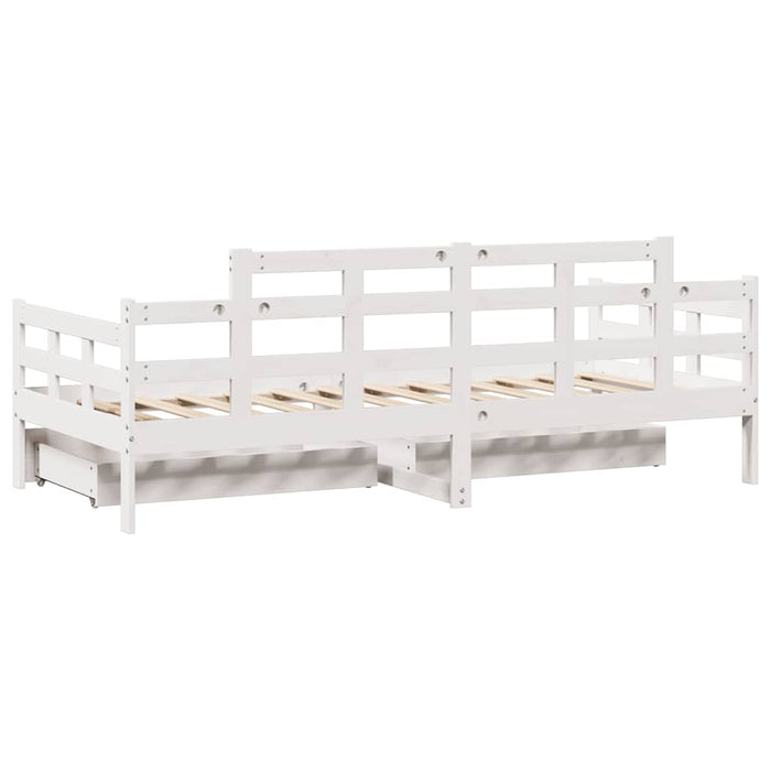 Dormeuse con Cassetti Bianco 90x200 cm Legno Massello di Pino