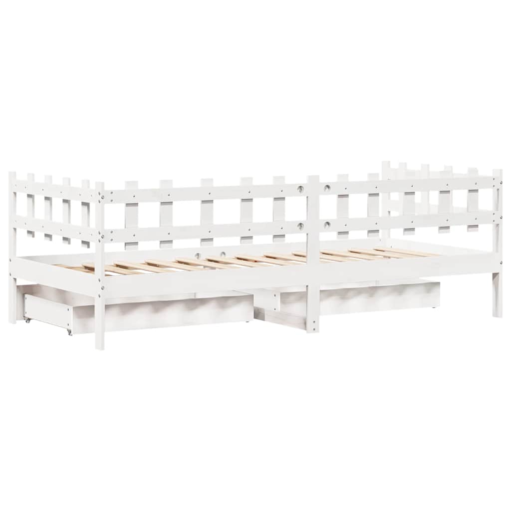 Dormeuse con Cassetti Bianco 90x200 cm Legno Massello di Pino 3302129
