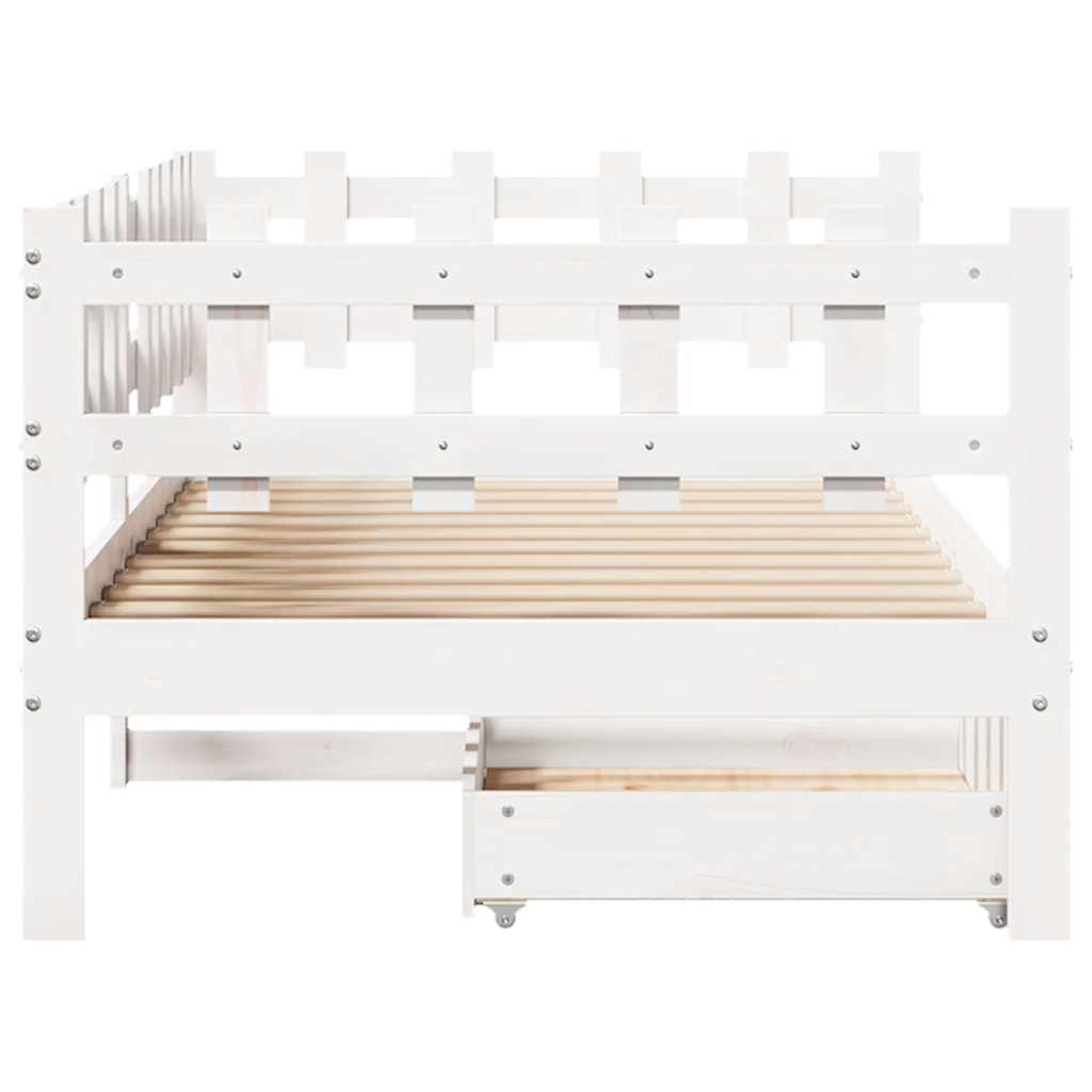 Dormeuse con Cassetti Bianco 90x200 cm Legno Massello di Pino 3302135