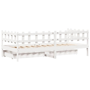 Dormeuse con Cassetti Bianco 90x200 cm Legno Massello di Pino 3302135