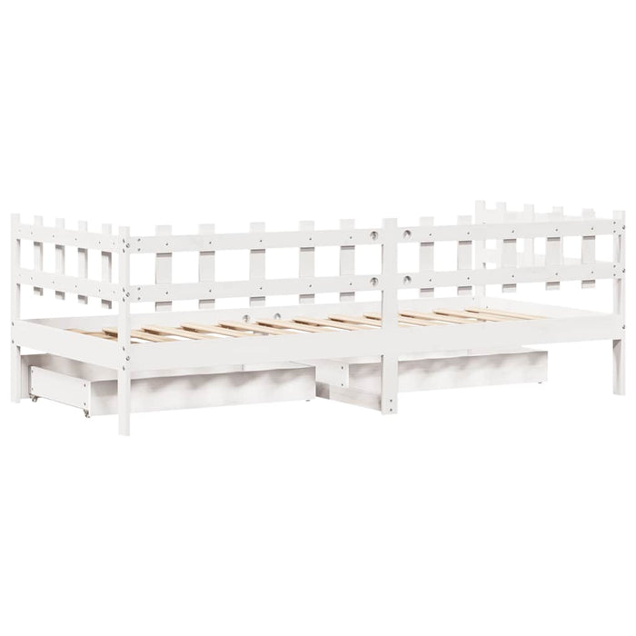 Dormeuse con Cassetti Bianco 90x200 cm Legno Massello di Pino 3302135
