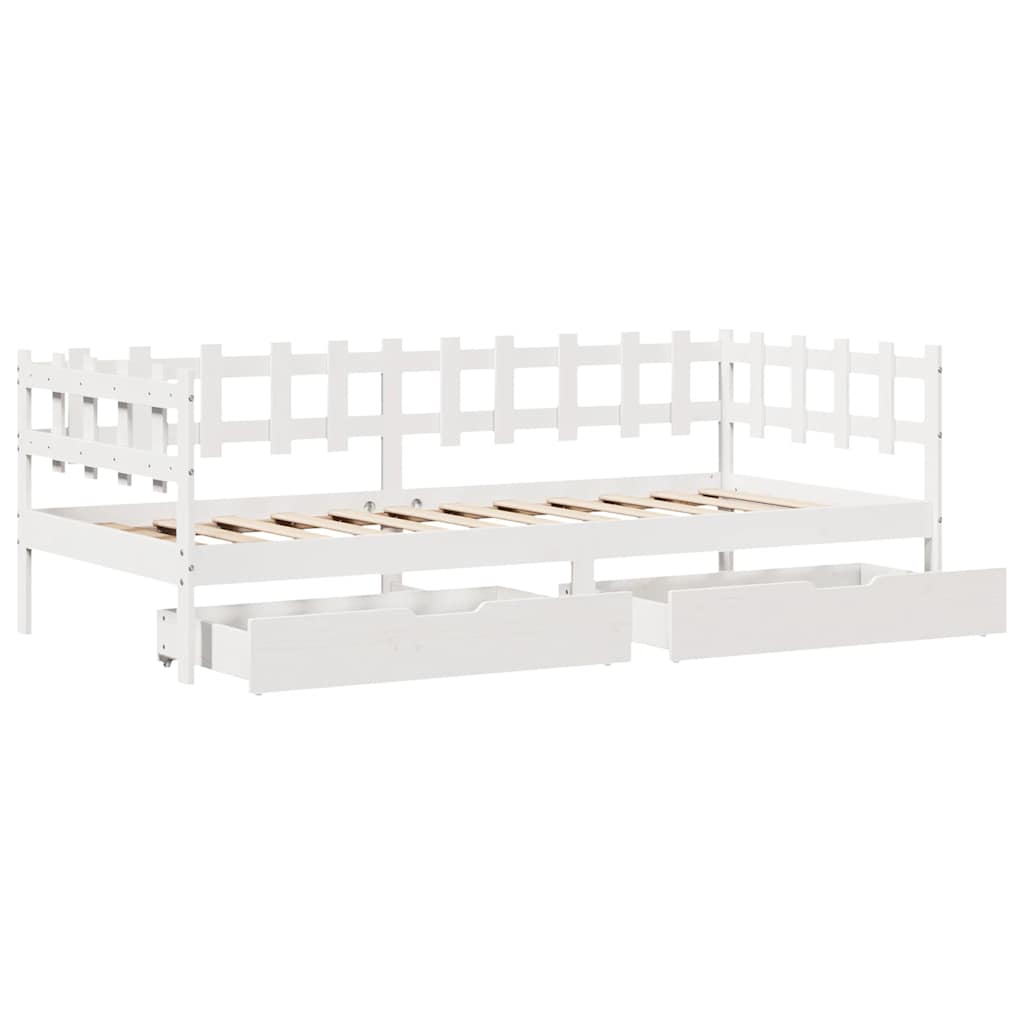 Dormeuse con Cassetti Bianco 90x200 cm Legno Massello di Pino
