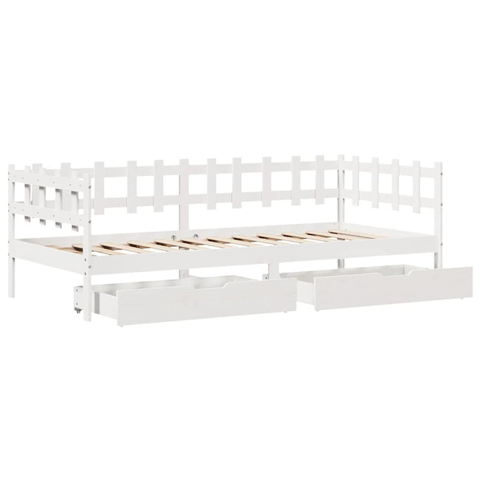 Dormeuse con Cassetti Bianco 90x200 cm Legno Massello di Pino