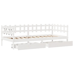 Dormeuse con Cassetti Bianco 90x200 cm Legno Massello di Pino 3302135