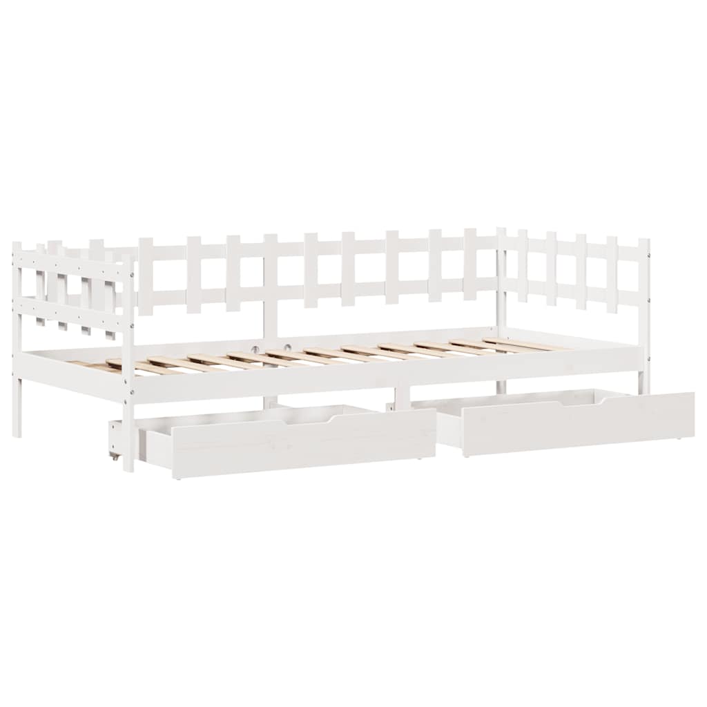 Dormeuse con Cassetti Bianco 90x190 cm Legno Massello di Pino
