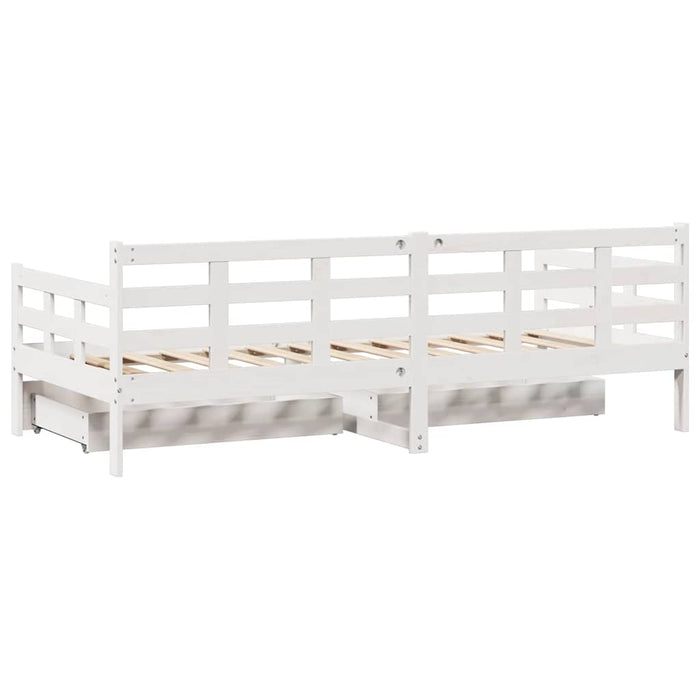 Dormeuse con Cassetti Bianca 80x200 cm Legno Massello di Pino 3302141