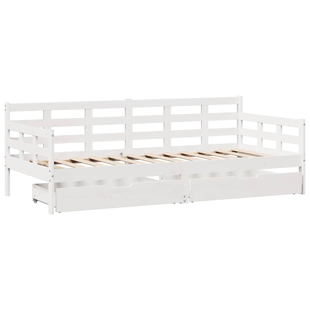 Dormeuse con Cassetti Bianco 90x190 cm Legno Massello di Pino 3302143