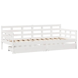 Dormeuse con Cassetti Bianco 90x190 cm Legno Massello di Pino 3302143