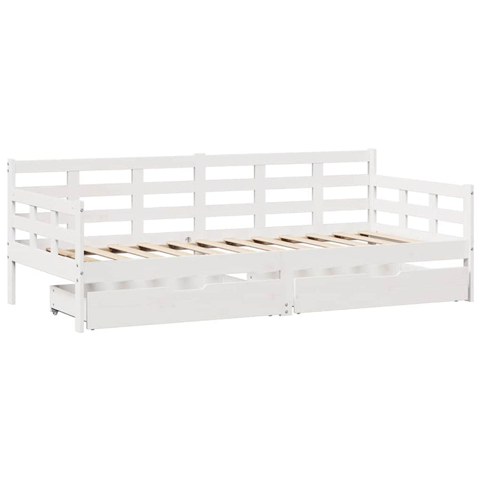 Dormeuse con Cassetti Bianco 90x190 cm Legno Massello di Pino 3302143