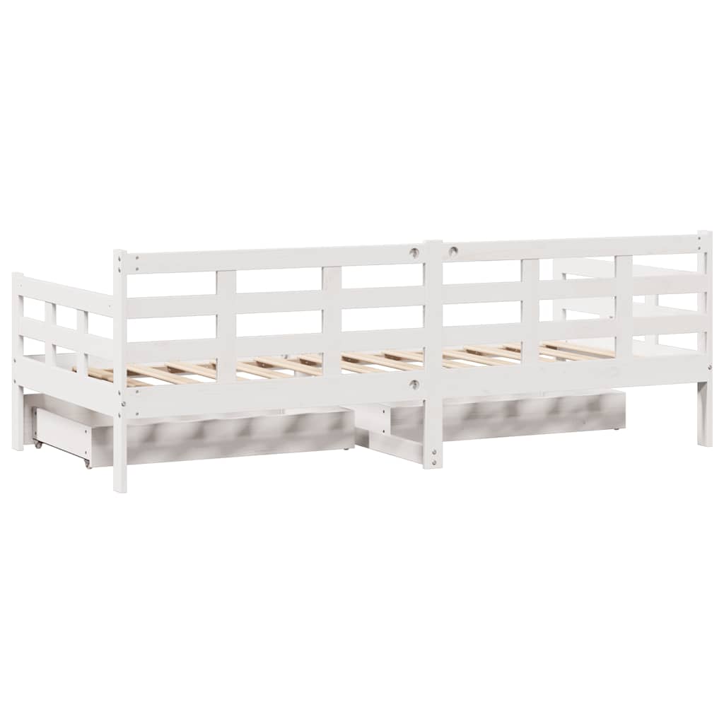 Dormeuse con Cassetti Bianco 90x190 cm Legno Massello di Pino 3302143