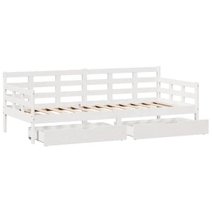 Dormeuse con Cassetti Bianco 90x190 cm Legno Massello di Pino 3302143