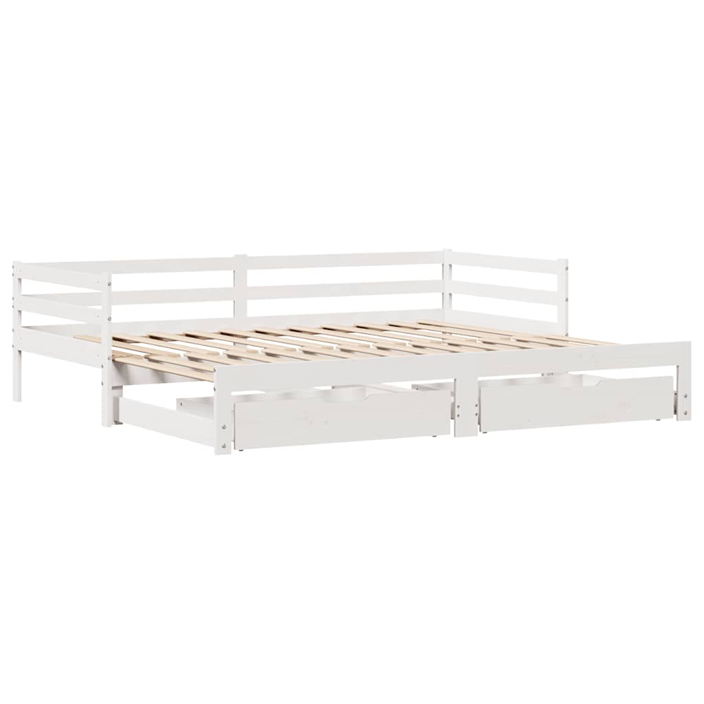 Dormeuse con Cassetti Bianco 90x200 cm Legno Massello di Pino 3302145