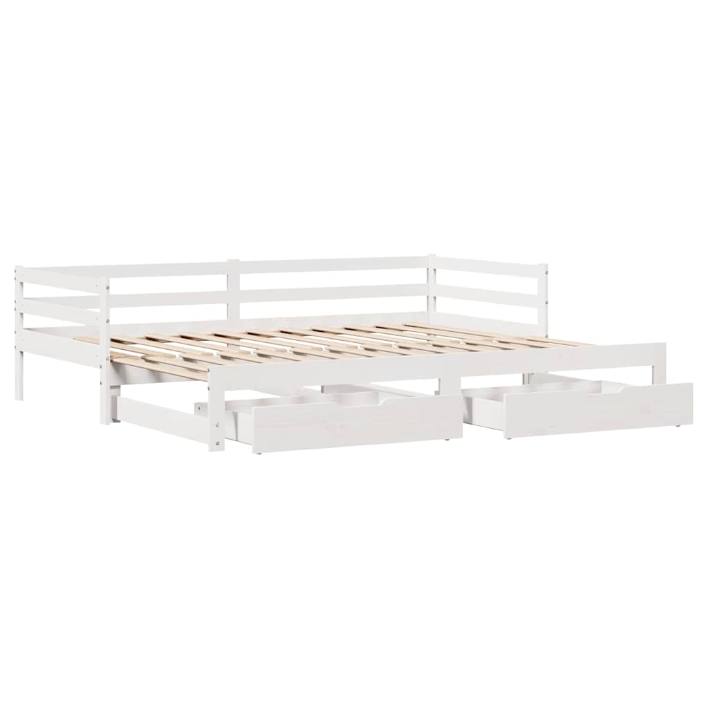 Dormeuse con Cassetti Bianco 90x200 cm Legno Massello di Pino 3302145